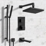 Remer TSR30 Matte Black Thermostatic Tub and Shower System with 8 Inch Rain Shower Head and Hand Shower